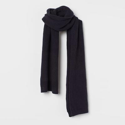 Men Blue Ribbed Cashmere Scarf