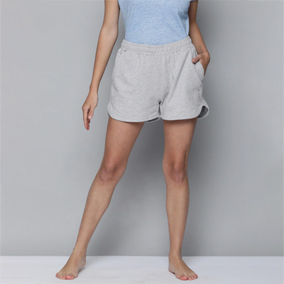 HRX By Hrithik Roshan Women Grey Melange Organic Cotton Yoga Shorts