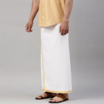 Men White & Yellow Solid Pure Cotton Dhoti