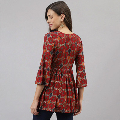 Maroon & Navy Blue Printed Cotton Tunic