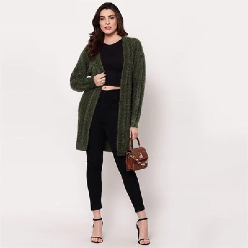 Women Green Longline Shrug