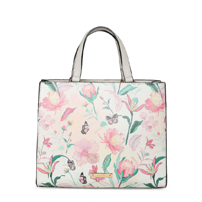 Pink Floral Printed Oversized Structured Handheld Bag with Quilted