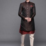 Men Maroon & Brown Ethnic Motifs Sherwani