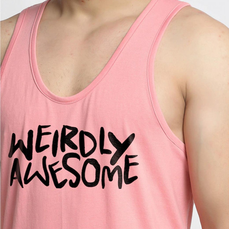 Men Coral-Pink Printed Pure Cotton Innerwear Gym Vest