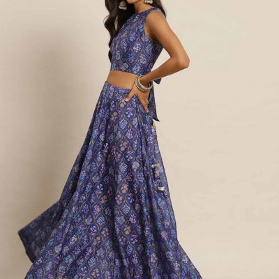 Purple & Blue Printed Ready to Wear Lehenga & Choli