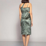 Green Embellished Velvet One Shoulder Sheath Dress