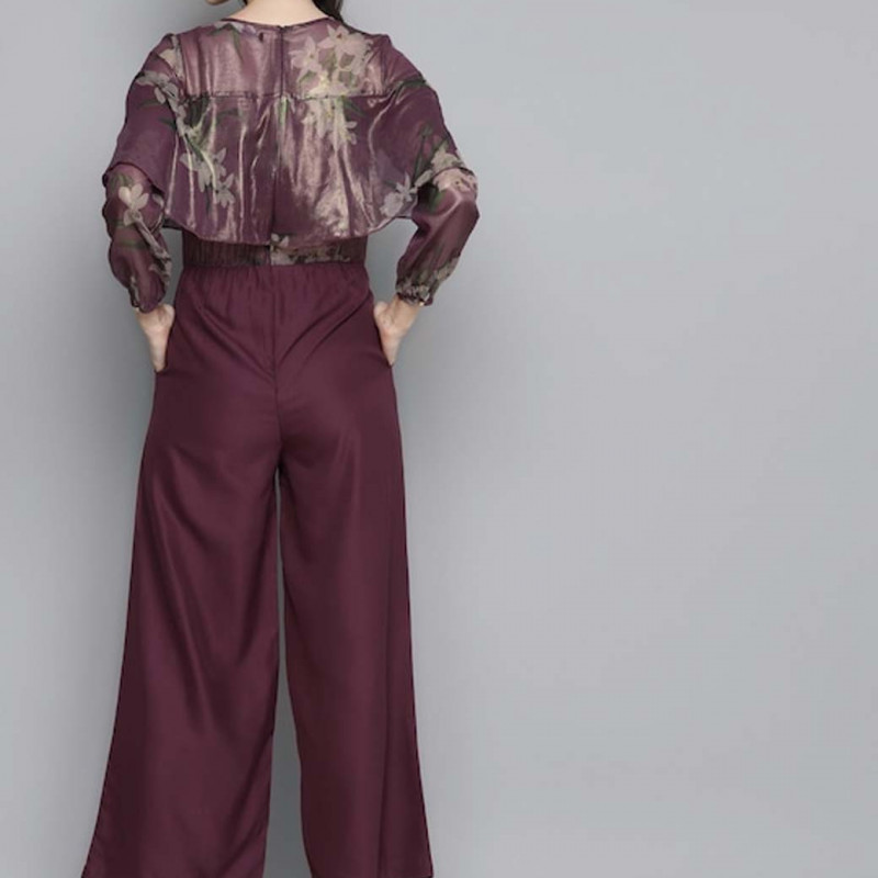 Purple & Beige Printed Basic Jumpsuit